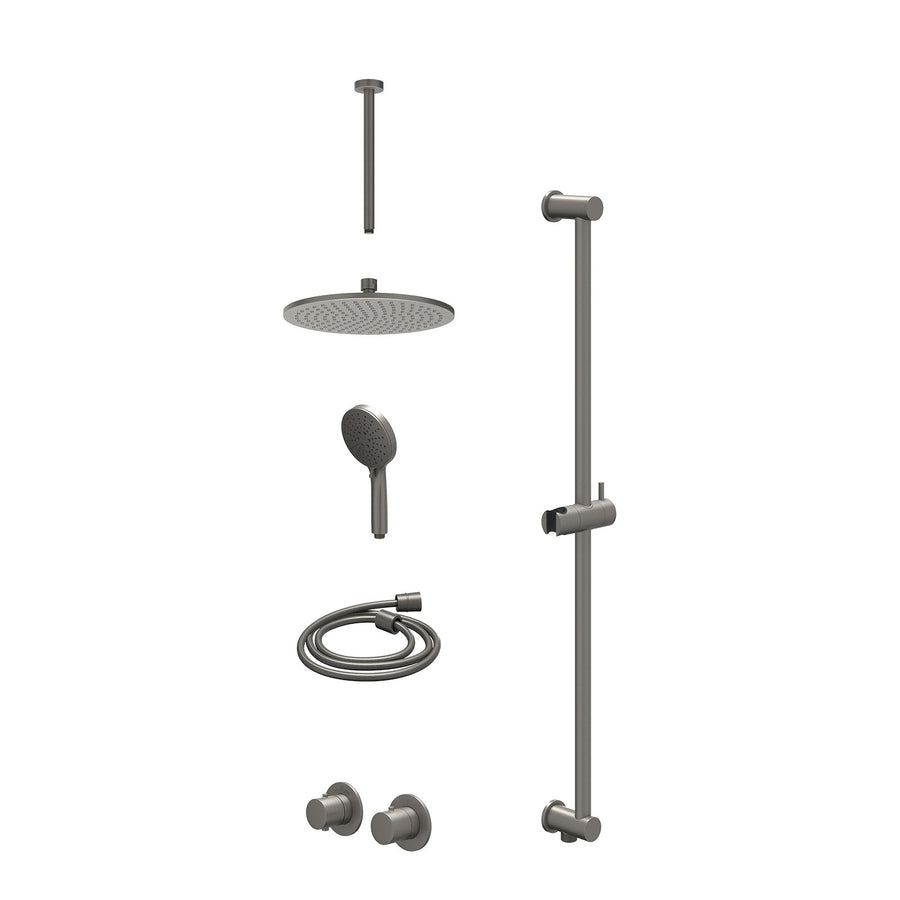 IVY Excl. inbouwbox regendoucheset inbouwthermostaatkraan met 2-weg stop-omstel symmetry, 30cm plafondbuis, R25cmME, glijstang met uitlaat, doucheslang 150cm en 3-standen handdouch