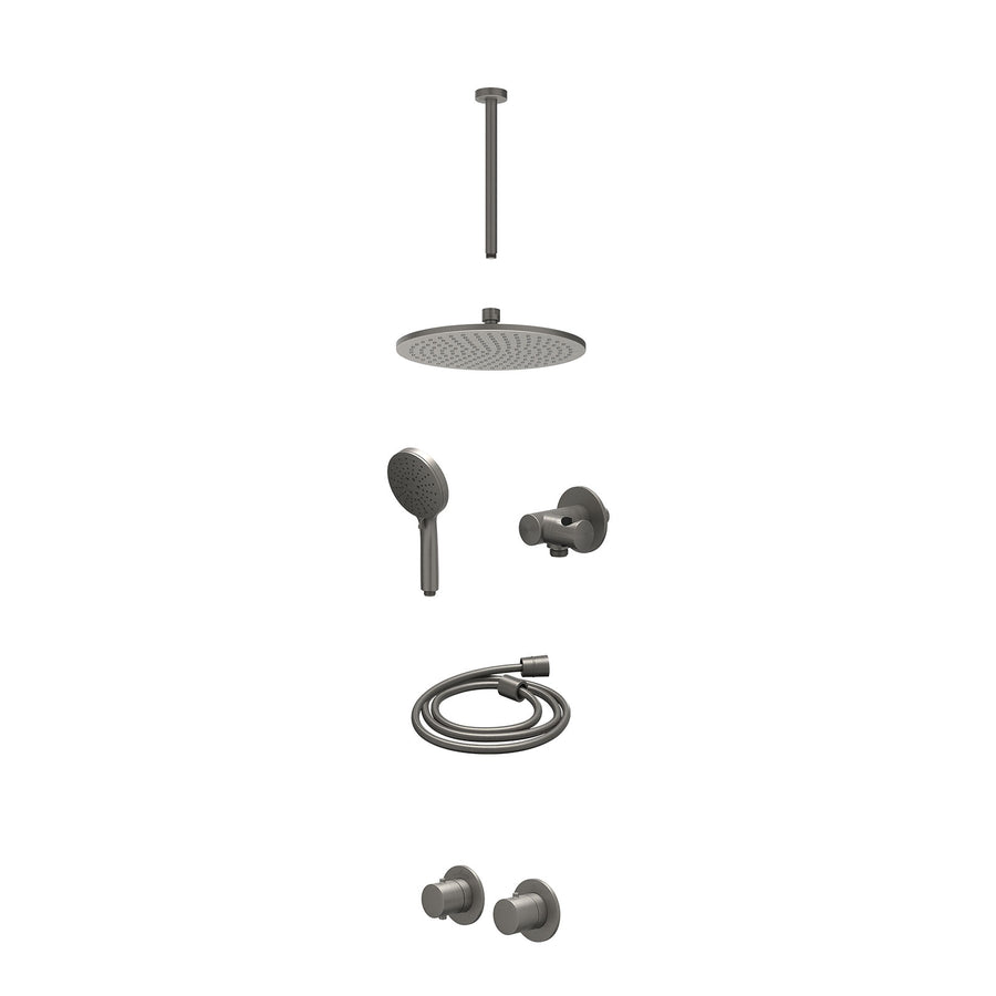 IVY Excl. inbouwbox regendoucheset inbouwthermostaatkraan met 2-weg stop-omstel symmetry, 30cm plafondbuis, R25cmME, verstelbare steun met geïnt. uitlaat, doucheslang 150cm en 3-st