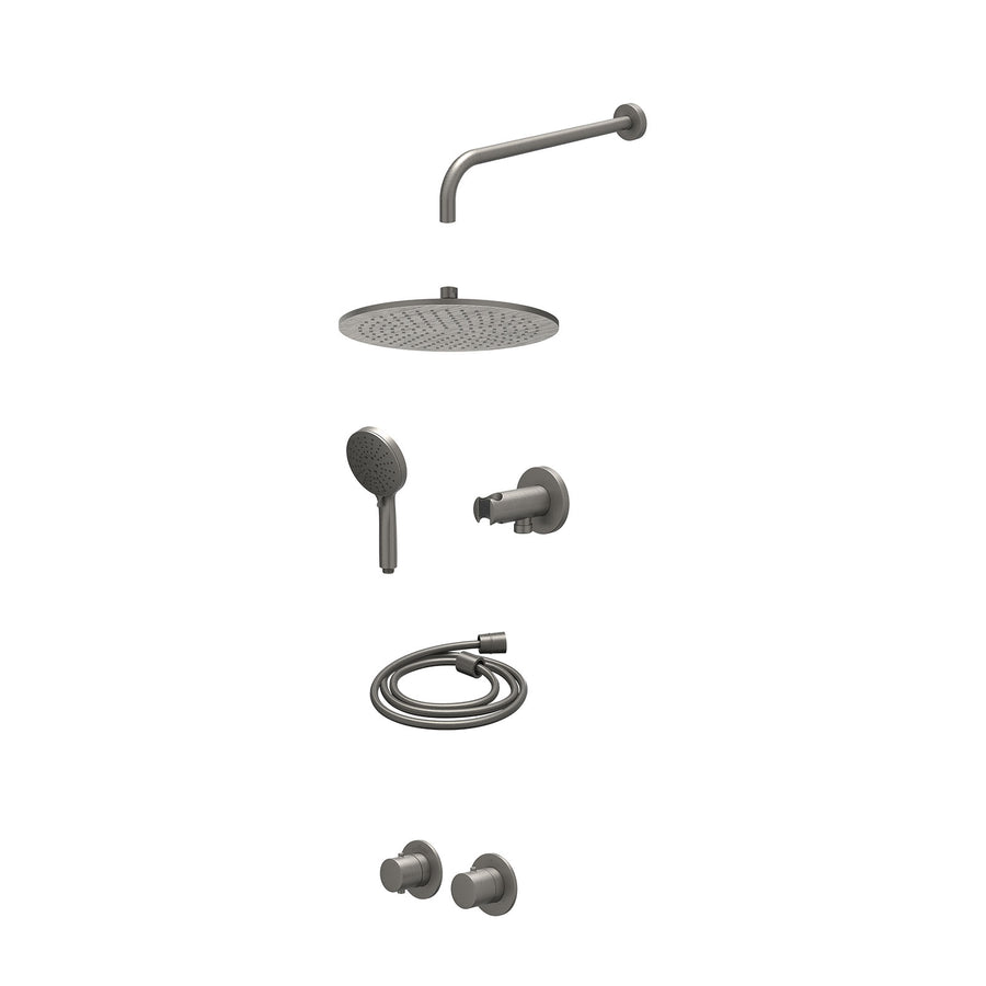 IVY Excl. inbouwbox regendoucheset inbouwthermostaatkraan met 2-weg stop-omstel symmetry, 40cm wandarm, R30cmME, houder met uitlaat, doucheslang 150cm en 3-standen handdouche – Geb