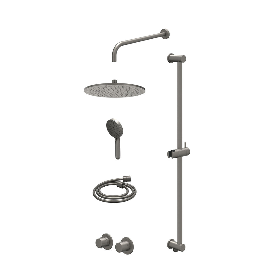 IVY Excl. inbouwbox regendoucheset inbouwthermostaatkraan met 2-weg stop-omstel symmetry, 40cm wandarm, R30cmME, glijstang met uitlaat, doucheslang 150cm en 3-standen handdouche – 