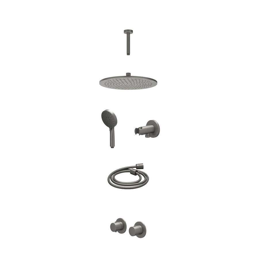 IVY Excl. inbouwbox regendoucheset inbouwthermostaatkraan met 2-weg stop-omstel symmetry, 15cm plafondbuis, R30cmME, houder met uitlaat, doucheslang 150cm en 3-standen handdouche –