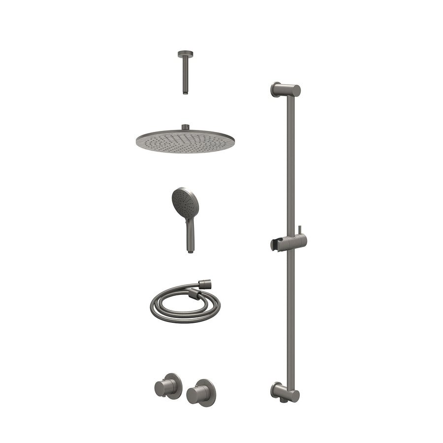IVY Excl. inbouwbox regendoucheset inbouwthermostaatkraan met 2-weg stop-omstel symmetry, 15cm plafondbuis, R30cmME, glijstang met uitlaat, doucheslang 150cm en 3-standen handdouch