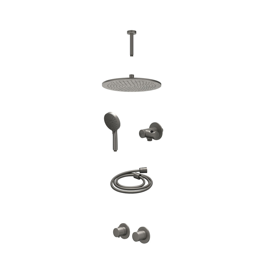 IVY Excl. inbouwbox regendoucheset inbouwthermostaatkraan met 2-weg stop-omstel symmetry, 15cm plafondbuis, R30cmME, verstelbare steun met geïnt. uitlaat, doucheslang 150cm en 3-st