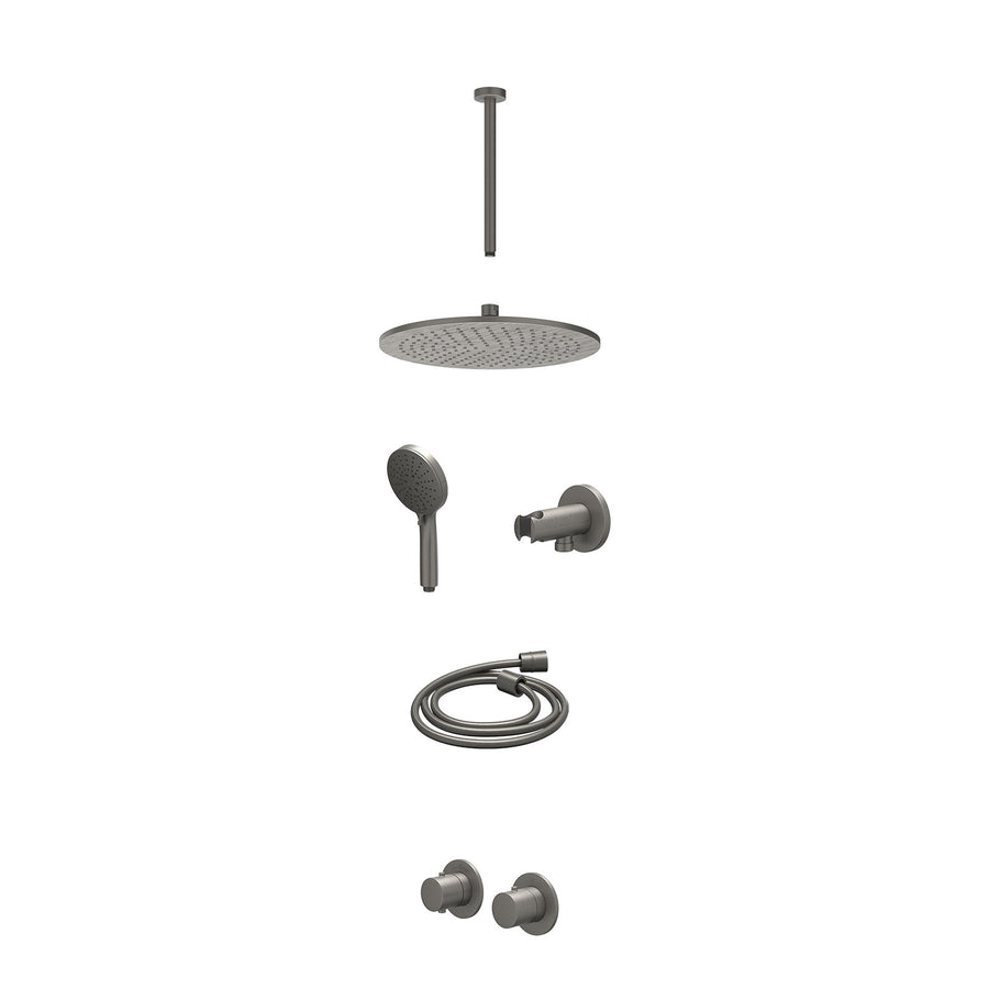 IVY Excl. inbouwbox regendoucheset inbouwthermostaatkraan met 2-weg stop-omstel symmetry, 30cm plafondbuis, R30cmME, houder met uitlaat, doucheslang 150cm en 3-standen handdouche –