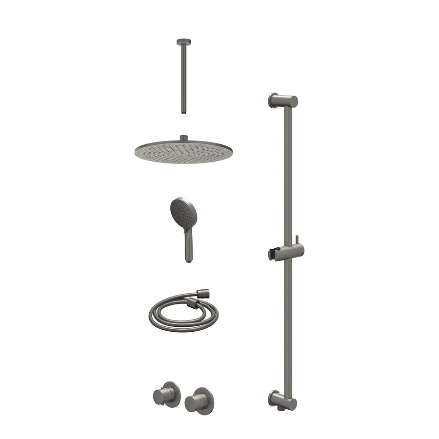 IVY Excl. inbouwbox regendoucheset inbouwthermostaatkraan met 2-weg stop-omstel symmetry, 30cm plafondbuis, R30cmME, glijstang met uitlaat, doucheslang 150cm en 3-standen handdouch
