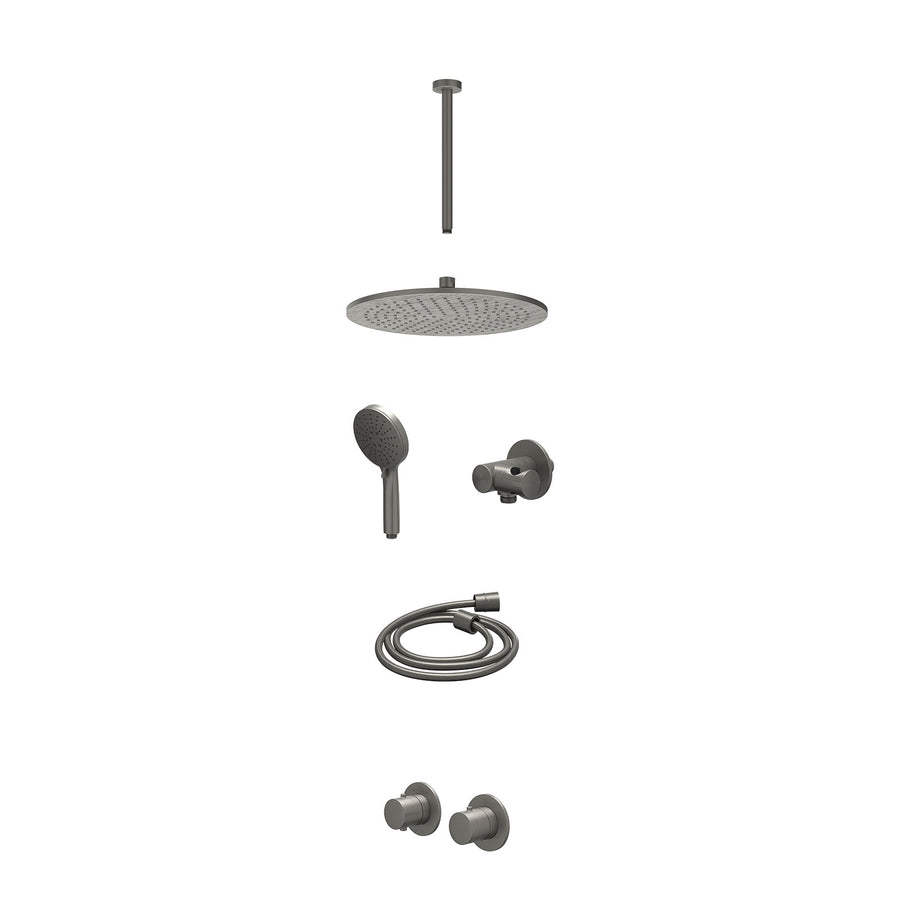 IVY Excl. inbouwbox regendoucheset inbouwthermostaatkraan met 2-weg stop-omstel symmetry, 30cm plafondbuis, R30cmME, verstelbare steun met geïnt. uitlaat, doucheslang 150cm en 3-st