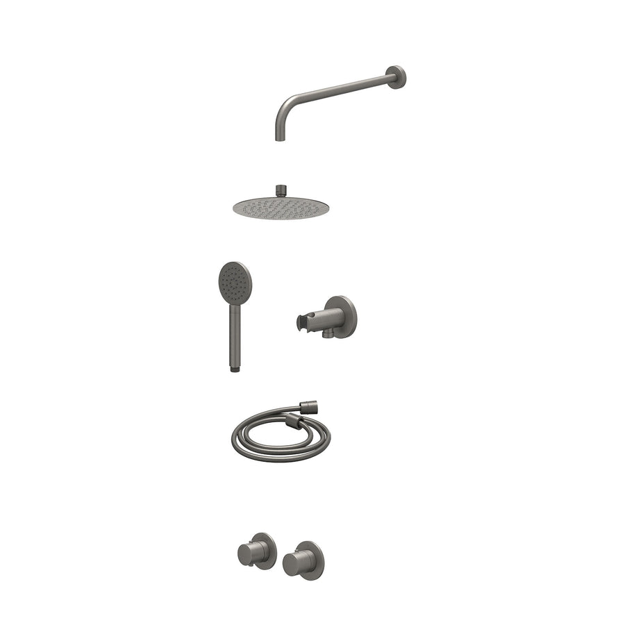IVY Excl. inbouwbox regendoucheset inbouwthermostaatkraan met 2-weg stop-omstel symmetry, 40cm wandarm, R20cmSL, houder met uitlaat, doucheslang 150cm en satin spray handdouche – G