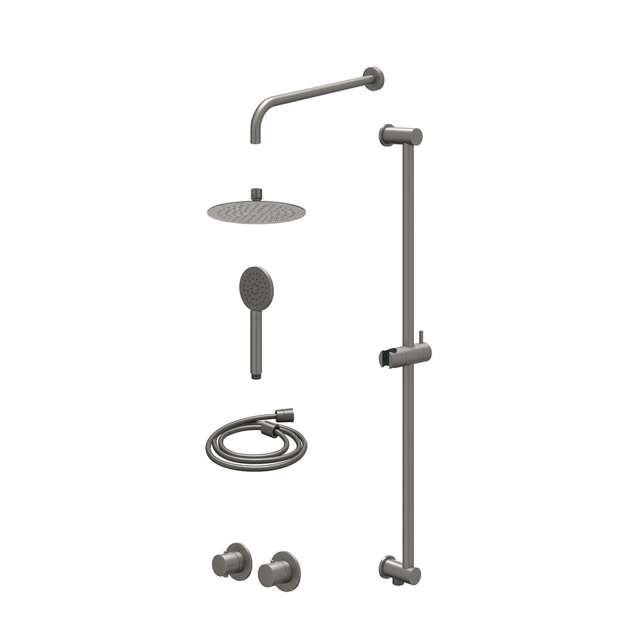 IVY Excl. inbouwbox regendoucheset inbouwthermostaatkraan met 2-weg stop-omstel symmetry, 40cm wandarm, R20cmSL, glijstang met uitlaat, doucheslang 150cm en satin spray handdouche 