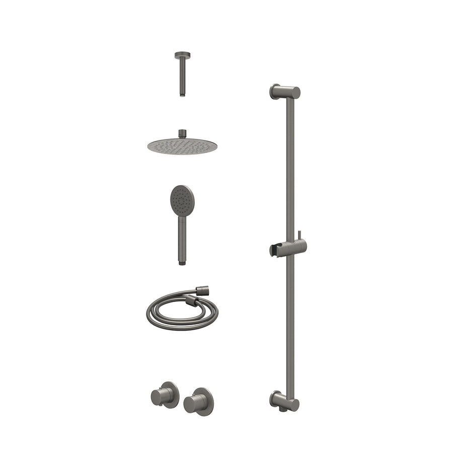 IVY Excl. inbouwbox regendoucheset inbouwthermostaatkraan met 2-weg stop-omstel symmetry, 15cm plafondbuis, R20cmSL, glijstang met uitlaat, doucheslang 150cm en satin spray handdou