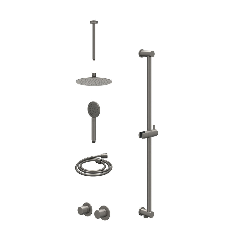 IVY Excl. inbouwbox regendoucheset inbouwthermostaatkraan met 2-weg stop-omstel symmetry, 30cm plafondbuis, R20cmSL, glijstang met uitlaat, doucheslang 150cm en satin spray handdou