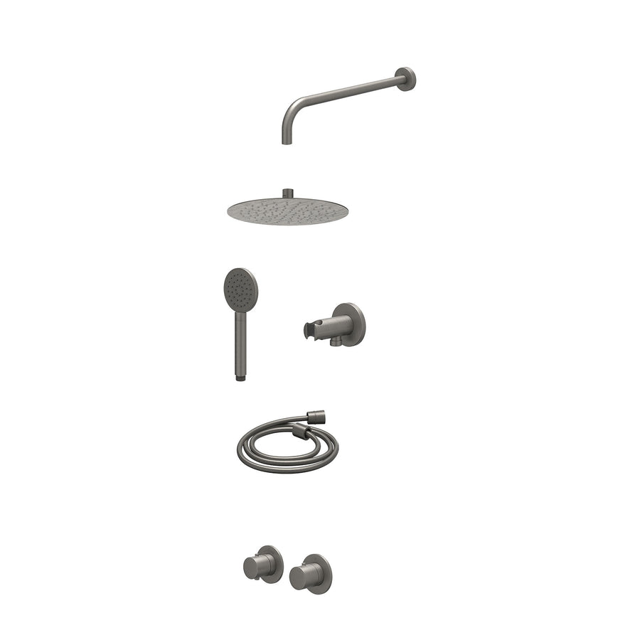 IVY Excl. inbouwbox regendoucheset inbouwthermostaatkraan met 2-weg stop-omstel symmetry, 40cm wandarm, R25cmSL, houder met uitlaat, doucheslang 150cm en satin spray handdouche – G