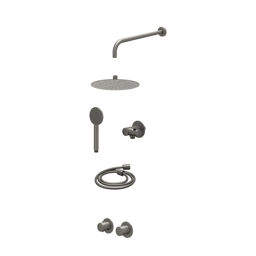 IVY Excl. inbouwbox regendoucheset inbouwthermostaatkraan met 2-weg stop-omstel symmetry, 40cm wandarm, R25cmSL, verstelbare steun met geïnt. uitlaat, doucheslang 150cm en satin sp