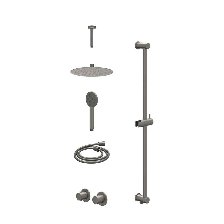 IVY Excl. inbouwbox regendoucheset inbouwthermostaatkraan met 2-weg stop-omstel symmetry, 15cm plafondbuis, R25cmSL, glijstang met uitlaat, doucheslang 150cm en satin spray handdou