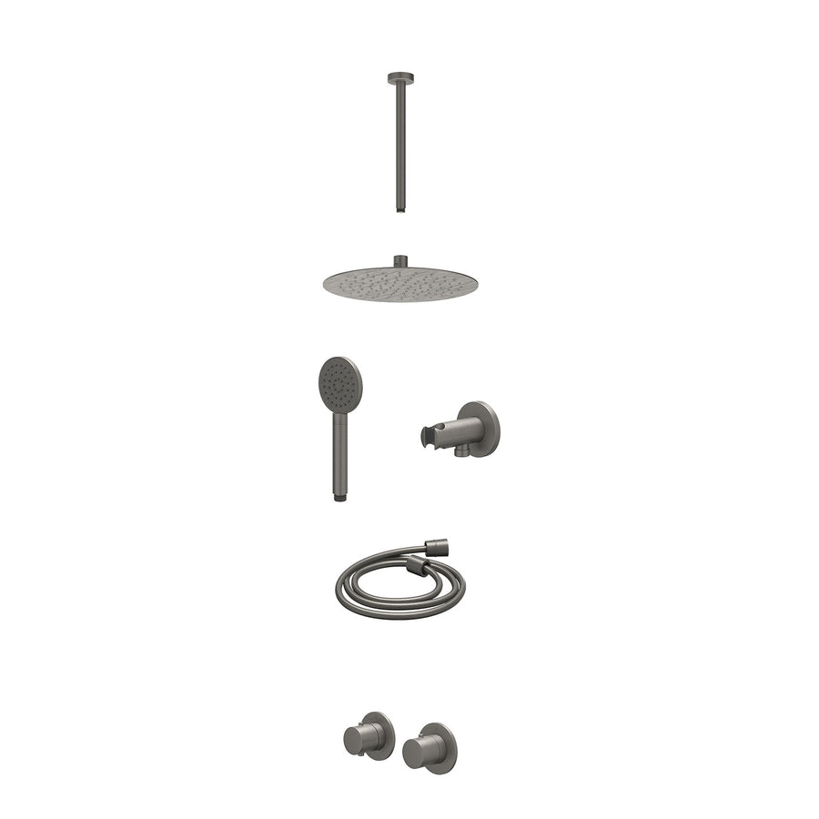 IVY Excl. inbouwbox regendoucheset inbouwthermostaatkraan met 2-weg stop-omstel symmetry, 30cm plafondbuis, R25cmSL, houder met uitlaat, doucheslang 150cm en satin spray handdouche