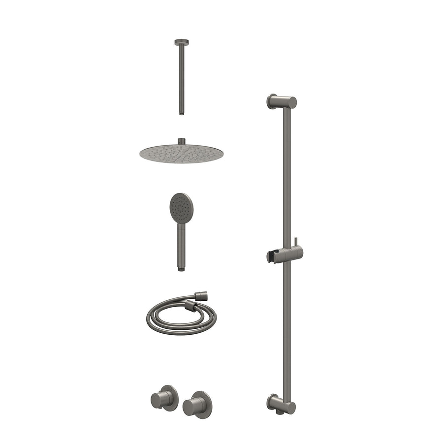 IVY Excl. inbouwbox regendoucheset inbouwthermostaatkraan met 2-weg stop-omstel symmetry, 30cm plafondbuis, R25cmSL, glijstang met uitlaat, doucheslang 150cm en satin spray handdou