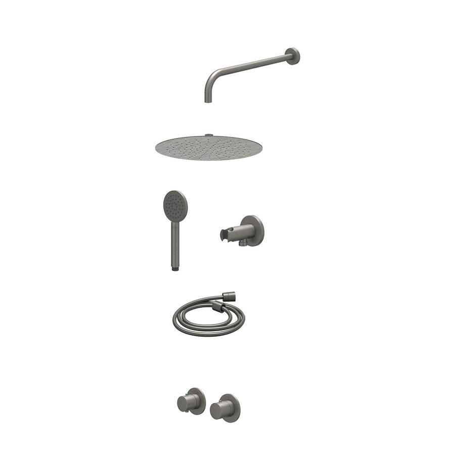 IVY Excl. inbouwbox regendoucheset inbouwthermostaatkraan met 2-weg stop-omstel symmetry, 40cm wandarm, R30cmSL, houder met uitlaat, doucheslang 150cm en satin spray handdouche – G
