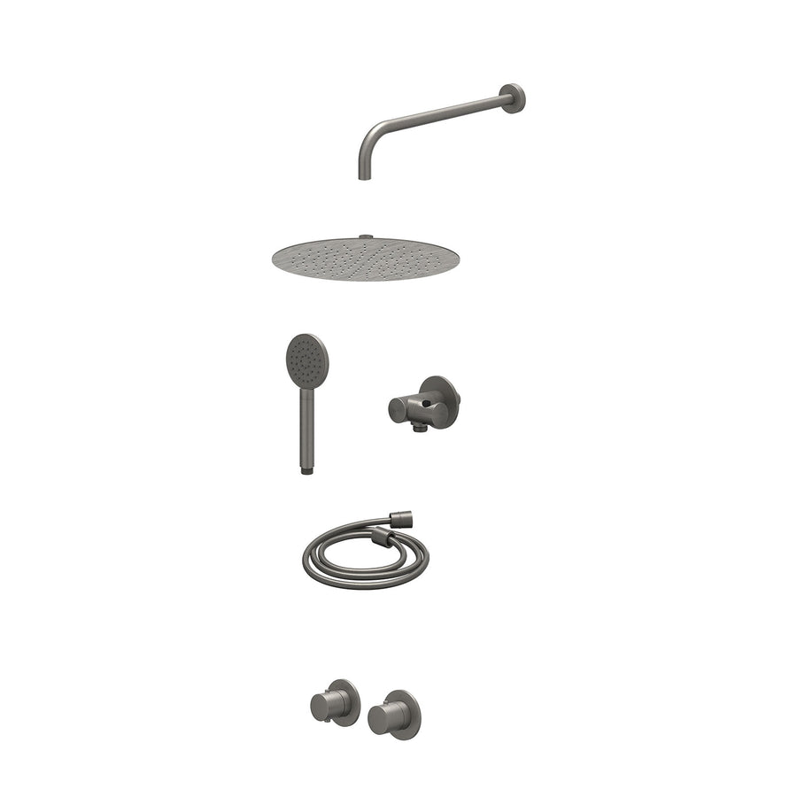 IVY Excl. inbouwbox regendoucheset inbouwthermostaatkraan met 2-weg stop-omstel symmetry, 40cm wandarm, R30cmSL, verstelbare steun met geïnt. uitlaat, doucheslang 150cm en satin sp