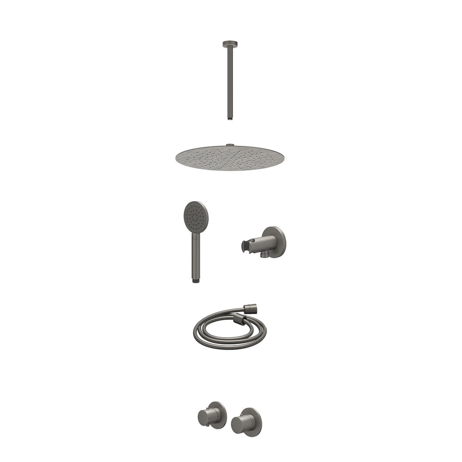 IVY Excl. inbouwbox regendoucheset inbouwthermostaatkraan met 2-weg stop-omstel symmetry, 30cm plafondbuis, R30cmSL, houder met uitlaat, doucheslang 150cm en satin spray handdouche