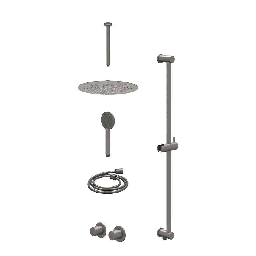 IVY Excl. inbouwbox regendoucheset inbouwthermostaatkraan met 2-weg stop-omstel symmetry, 30cm plafondbuis, R30cmSL, glijstang met uitlaat, doucheslang 150cm en satin spray handdou
