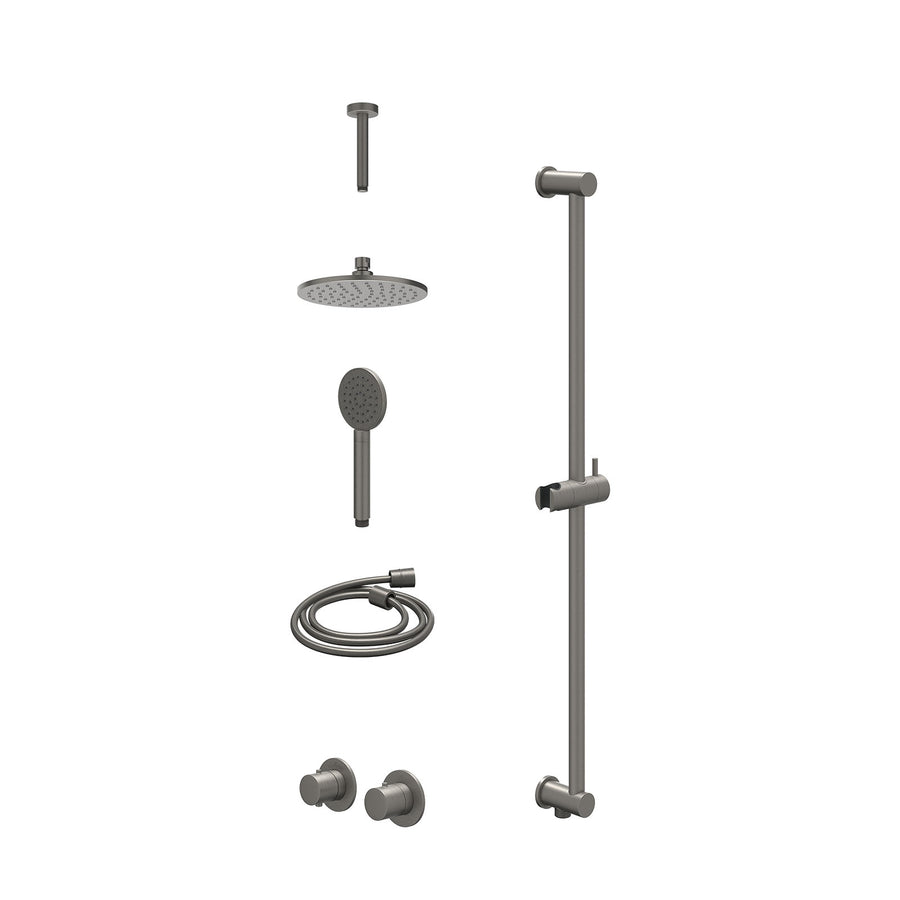 IVY Excl. inbouwbox regendoucheset inbouwthermostaatkraan met 2-weg stop-omstel symmetry, 15cm plafondbuis, R20cmME, glijstang met uitlaat, doucheslang 150cm en satin spray handdou