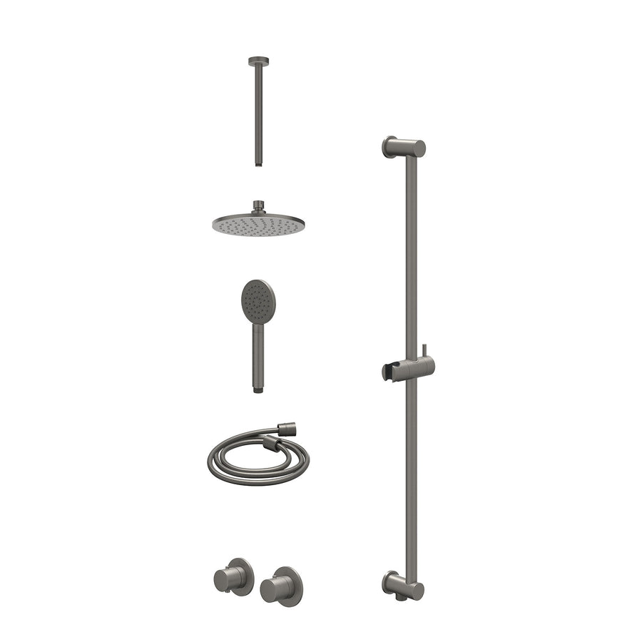 IVY Excl. inbouwbox regendoucheset inbouwthermostaatkraan met 2-weg stop-omstel symmetry, 30cm plafondbuis, R20cmME, glijstang met uitlaat, doucheslang 150cm en satin spray handdou