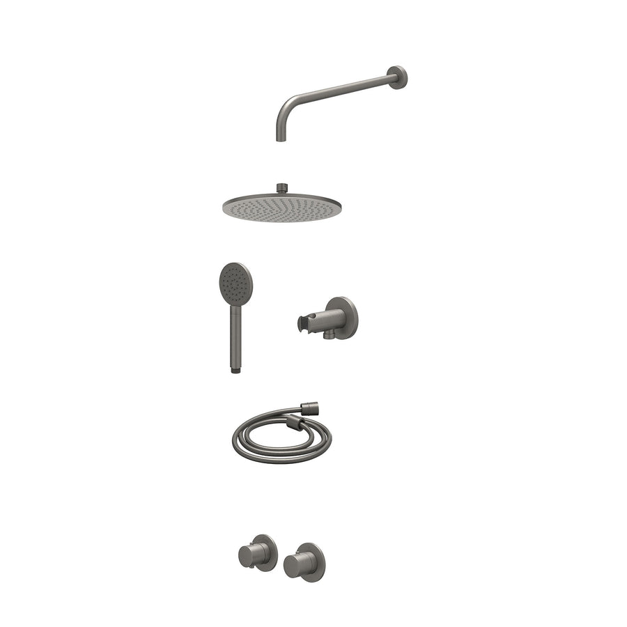IVY Excl. inbouwbox regendoucheset inbouwthermostaatkraan met 2-weg stop-omstel symmetry, 40cm wandarm, R25cmME, houder met uitlaat, doucheslang 150cm en satin spray handdouche – G