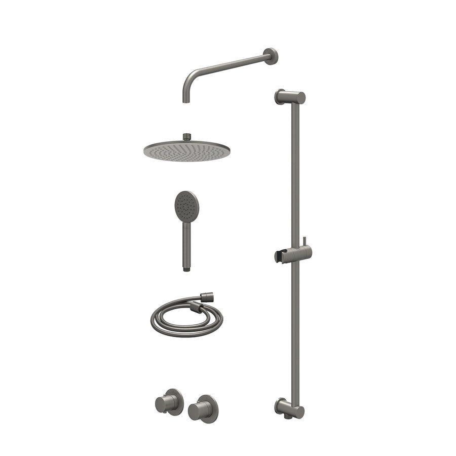 IVY Excl. inbouwbox regendoucheset inbouwthermostaatkraan met 2-weg stop-omstel symmetry, 40cm wandarm, R25cmME, glijstang met uitlaat, doucheslang 150cm en satin spray handdouche 