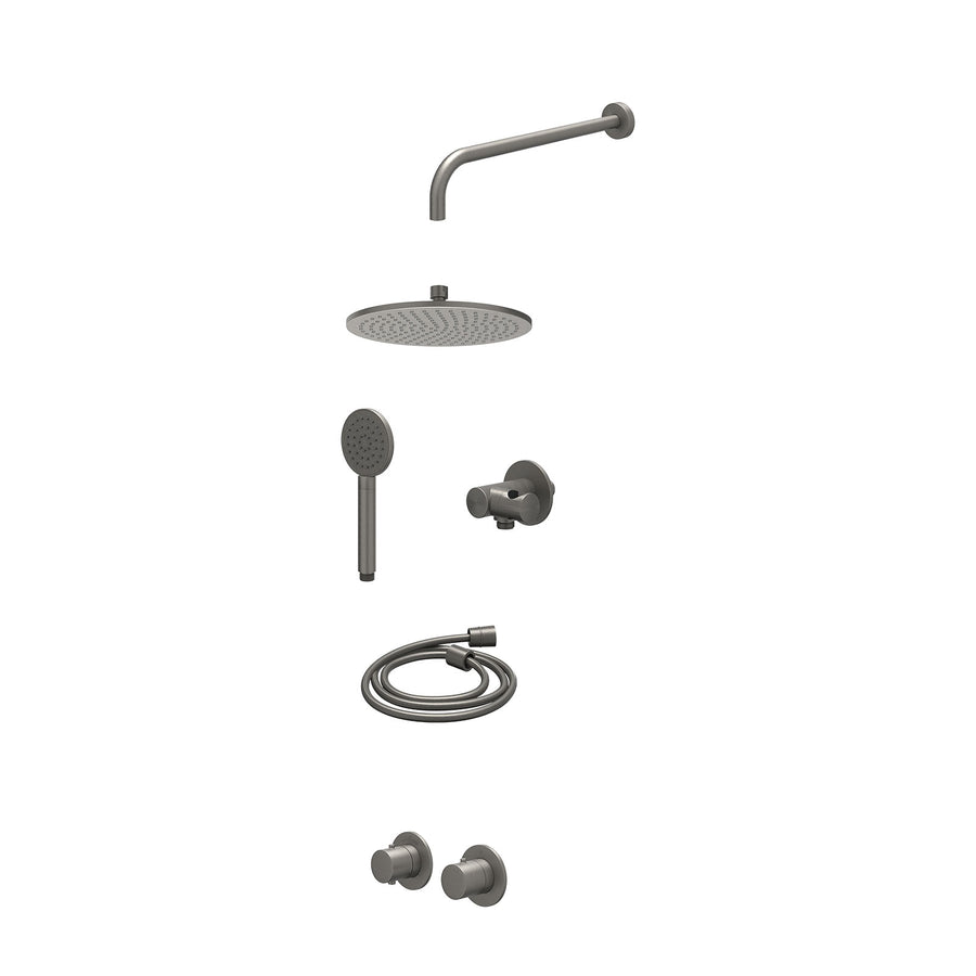 IVY Excl. inbouwbox regendoucheset inbouwthermostaatkraan met 2-weg stop-omstel symmetry, 40cm wandarm, R25cmME, verstelbare steun met geïnt. uitlaat, doucheslang 150cm en satin sp