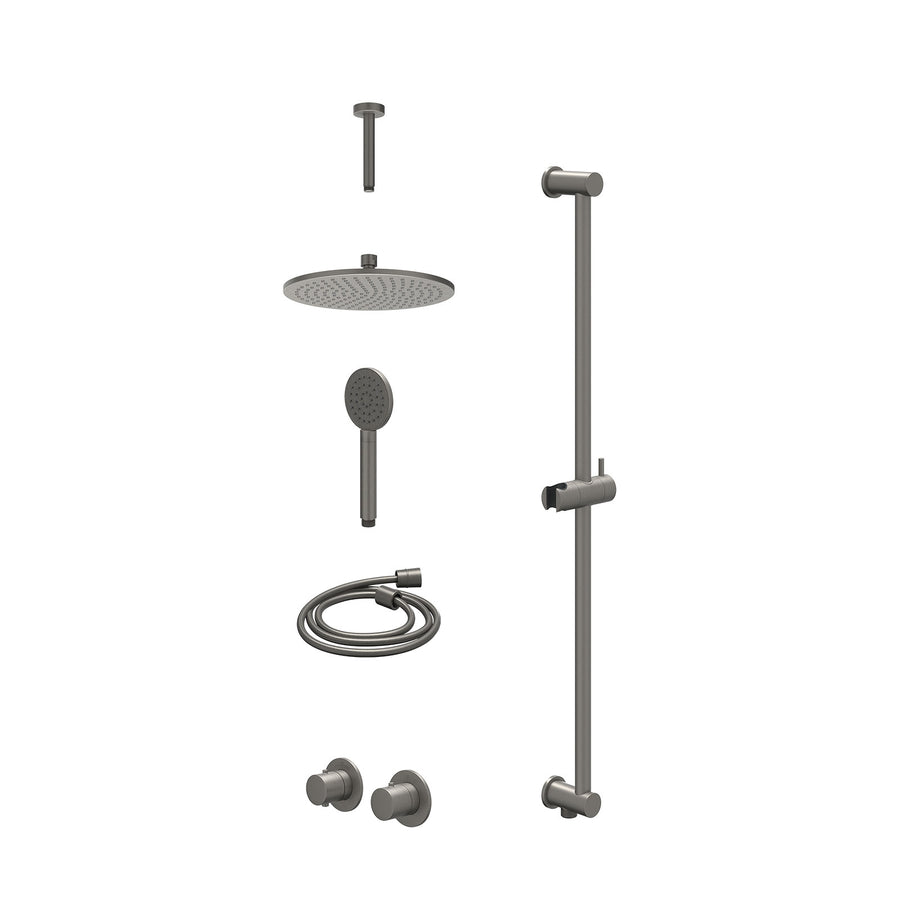 IVY Excl. inbouwbox regendoucheset inbouwthermostaatkraan met 2-weg stop-omstel symmetry, 15cm plafondbuis, R25cmME, glijstang met uitlaat, doucheslang 150cm en satin spray handdou