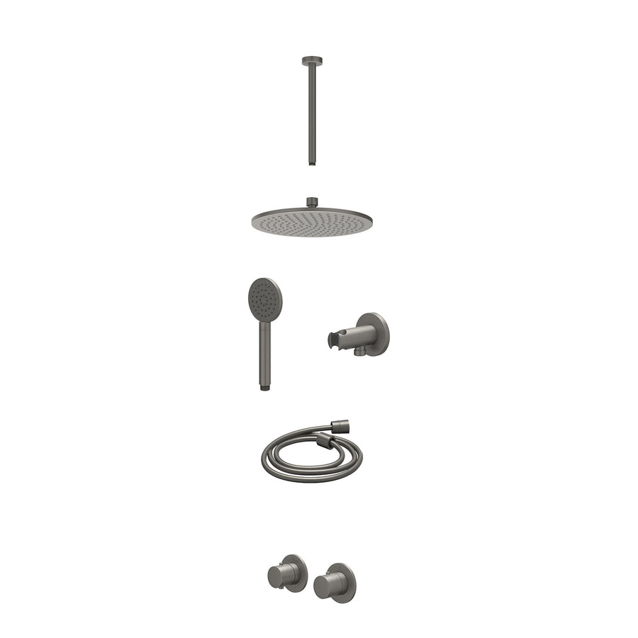 IVY Excl. inbouwbox regendoucheset inbouwthermostaatkraan met 2-weg stop-omstel symmetry, 30cm plafondbuis, R25cmME, houder met uitlaat, doucheslang 150cm en satin spray handdouche