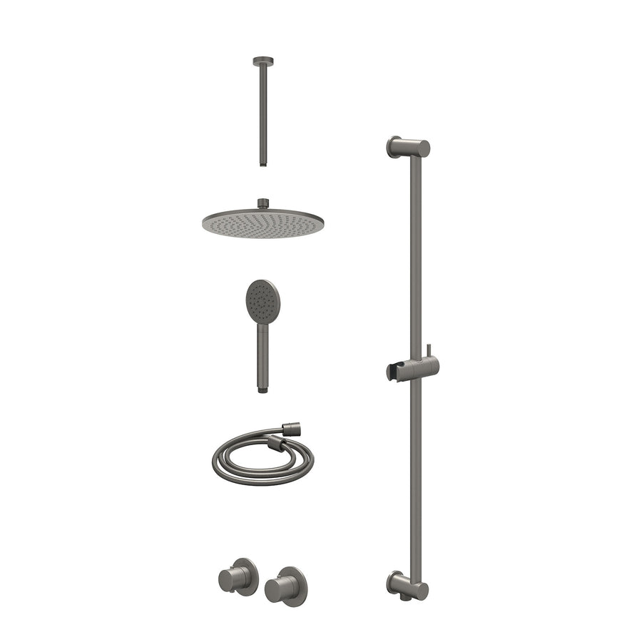 IVY Excl. inbouwbox regendoucheset inbouwthermostaatkraan met 2-weg stop-omstel symmetry, 30cm plafondbuis, R25cmME, glijstang met uitlaat, doucheslang 150cm en satin spray handdou