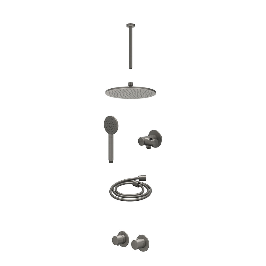 IVY Excl. inbouwbox regendoucheset inbouwthermostaatkraan met 2-weg stop-omstel symmetry, 30cm plafondbuis, R25cmME, verstelbare steun met geïnt. uitlaat, doucheslang 150cm en sati