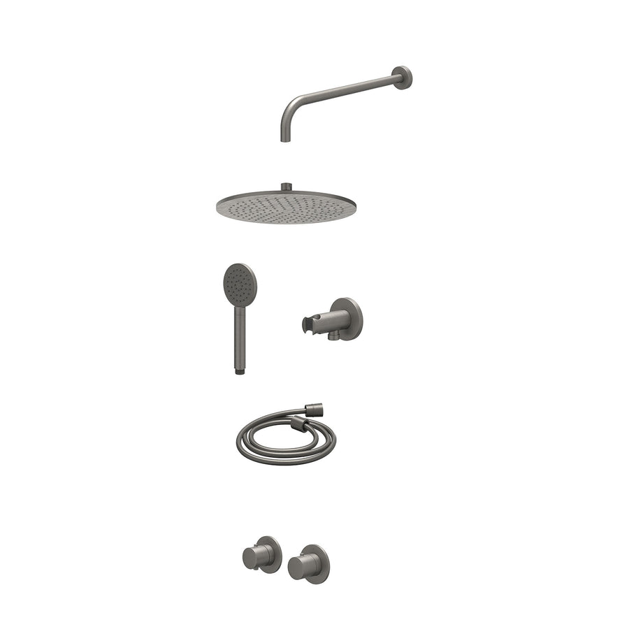 IVY Excl. inbouwbox regendoucheset inbouwthermostaatkraan met 2-weg stop-omstel symmetry, 40cm wandarm, R30cmME, houder met uitlaat, doucheslang 150cm en satin spray handdouche – G