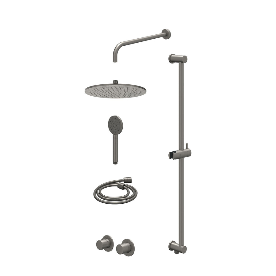 IVY Excl. inbouwbox regendoucheset inbouwthermostaatkraan met 2-weg stop-omstel symmetry, 40cm wandarm, R30cmME, glijstang met uitlaat, doucheslang 150cm en satin spray handdouche 