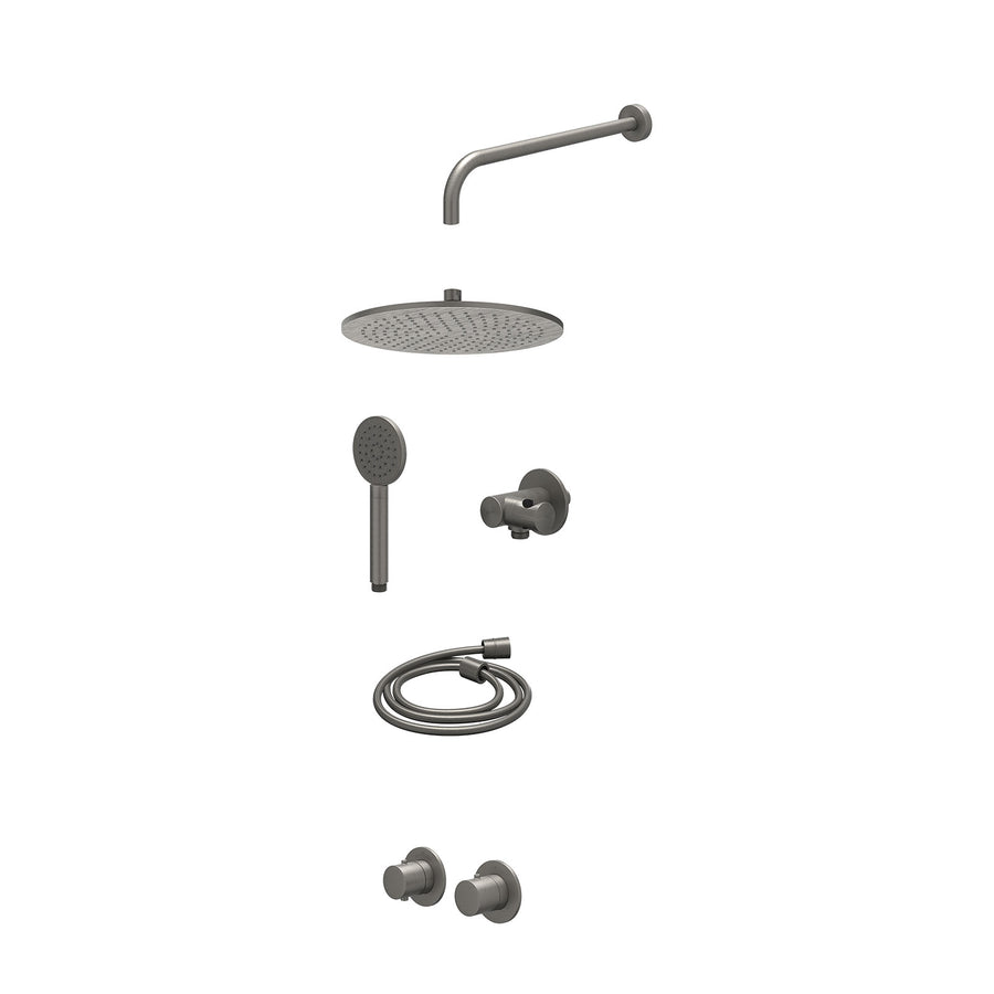 IVY Excl. inbouwbox regendoucheset inbouwthermostaatkraan met 2-weg stop-omstel symmetry, 40cm wandarm, R30cmME, verstelbare steun met geïnt. uitlaat, doucheslang 150cm en satin sp