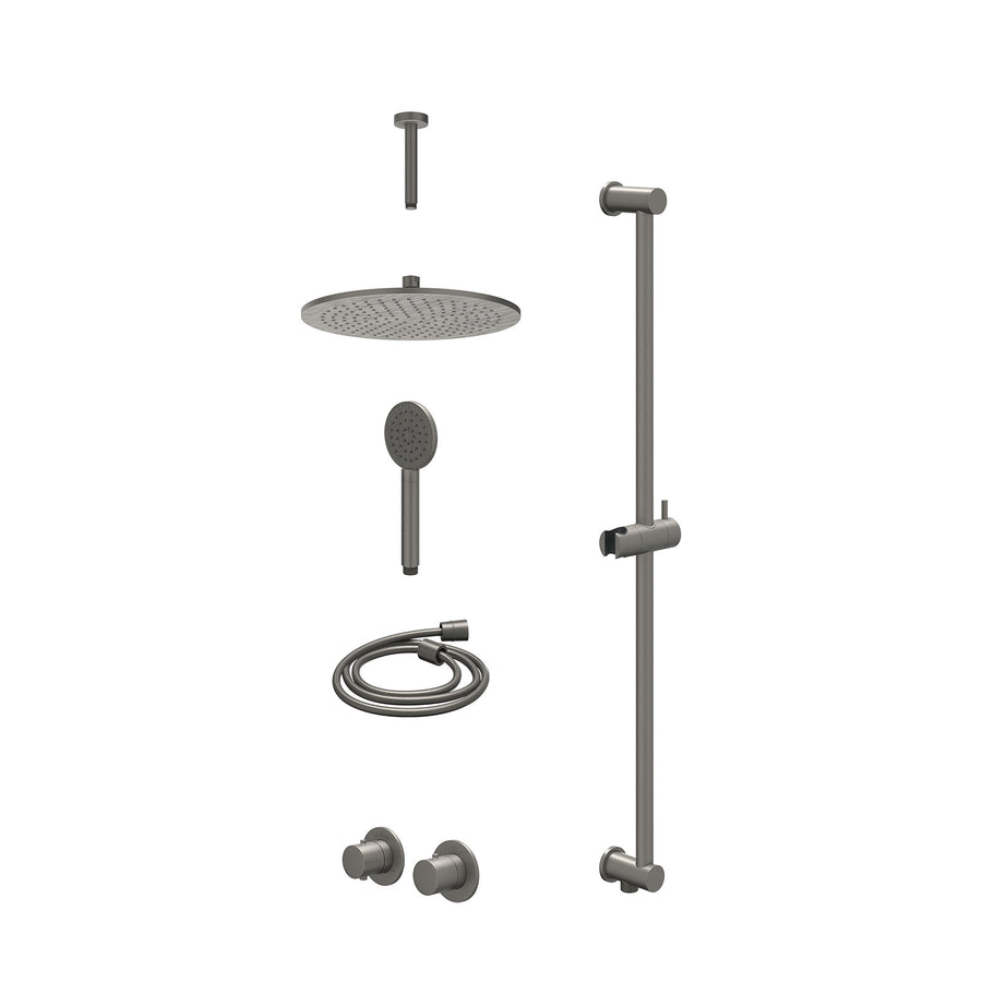 IVY Excl. inbouwbox regendoucheset inbouwthermostaatkraan met 2-weg stop-omstel symmetry, 15cm plafondbuis, R30cmME, glijstang met uitlaat, doucheslang 150cm en satin spray handdou