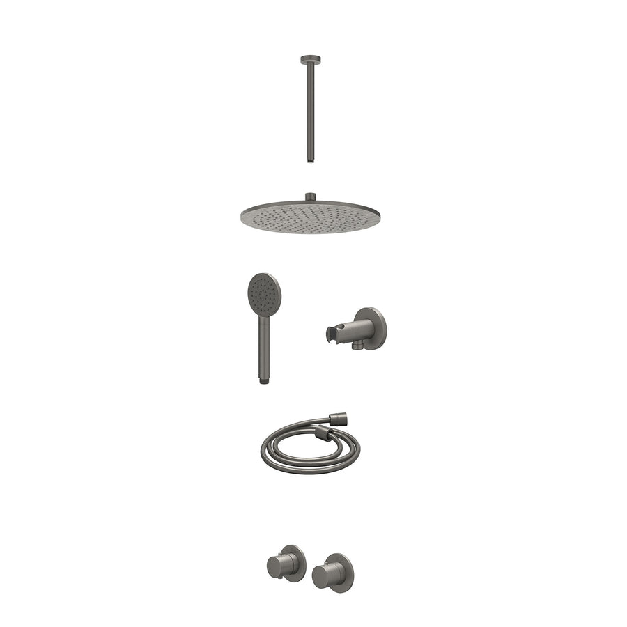 IVY Excl. inbouwbox regendoucheset inbouwthermostaatkraan met 2-weg stop-omstel symmetry, 30cm plafondbuis, R30cmME, houder met uitlaat, doucheslang 150cm en satin spray handdouche