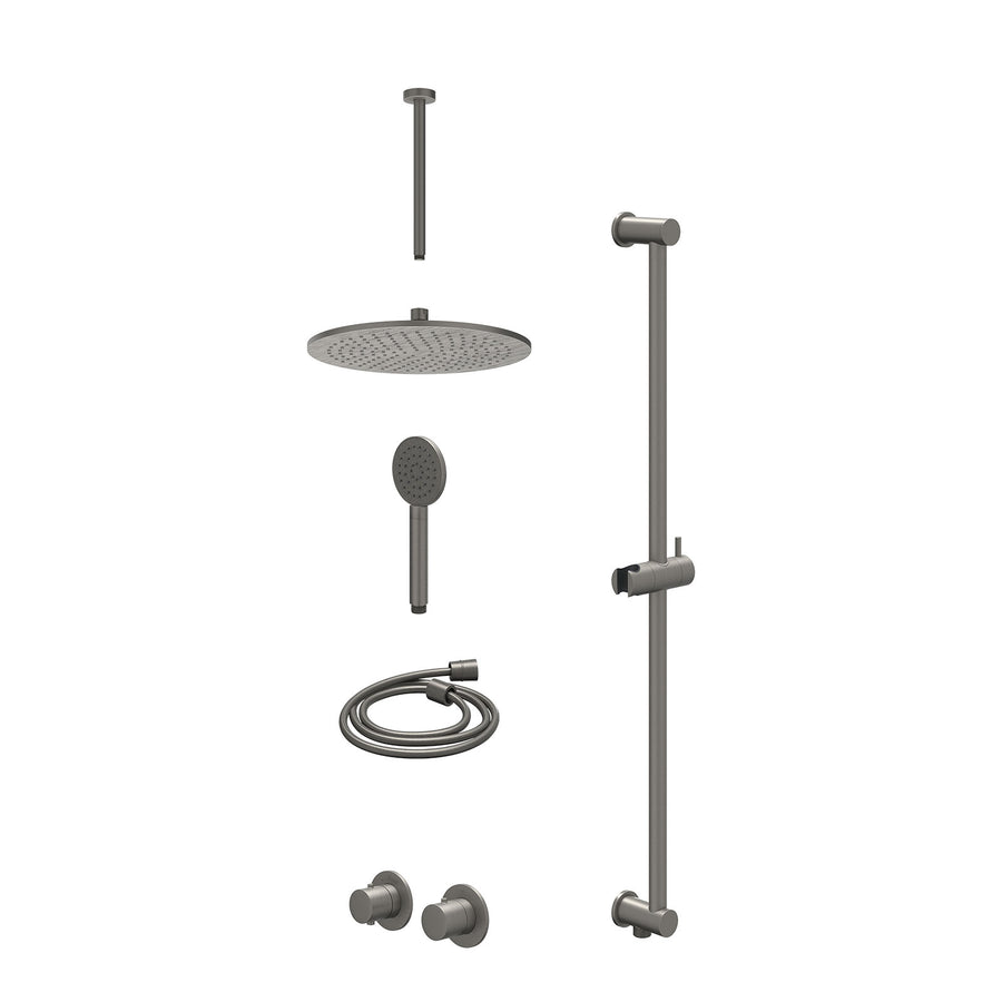 IVY Excl. inbouwbox regendoucheset inbouwthermostaatkraan met 2-weg stop-omstel symmetry, 30cm plafondbuis, R30cmME, glijstang met uitlaat, doucheslang 150cm en satin spray handdou