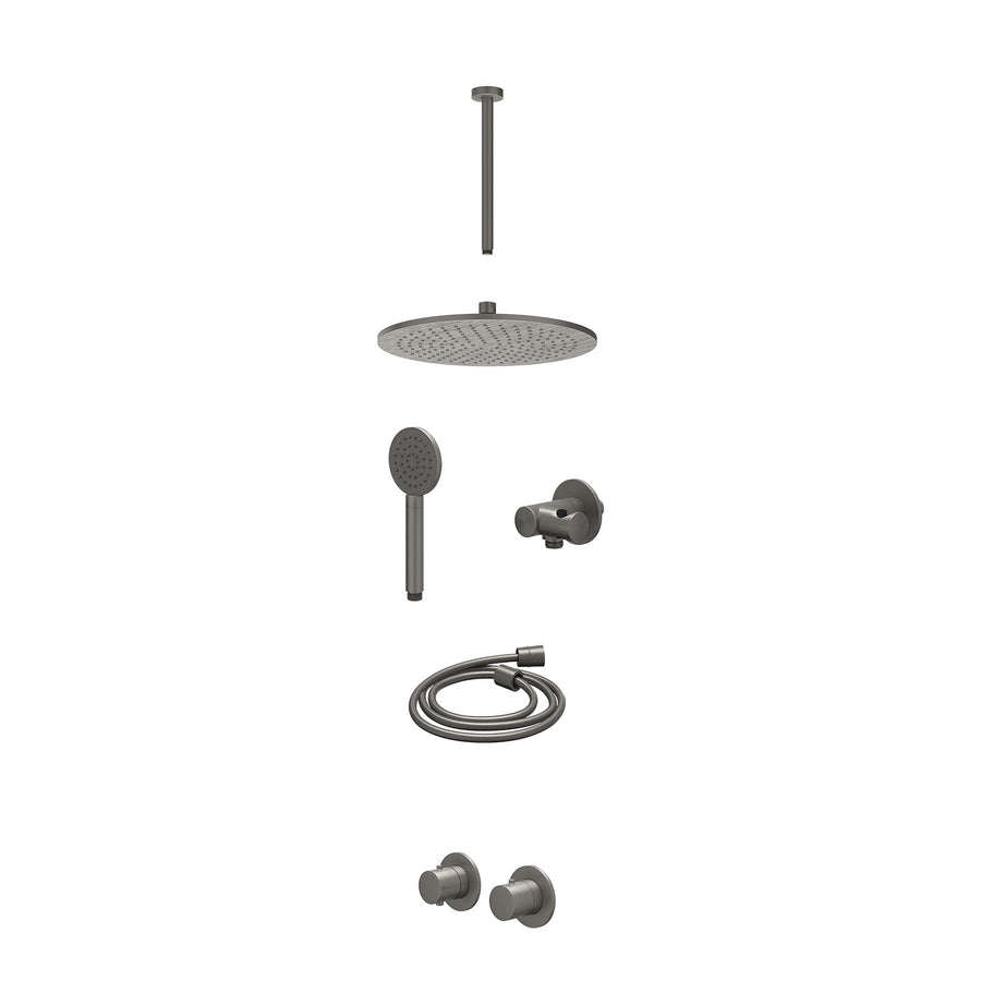 IVY Excl. inbouwbox regendoucheset inbouwthermostaatkraan met 2-weg stop-omstel symmetry, 30cm plafondbuis, R30cmME, verstelbare steun met geïnt. uitlaat, doucheslang 150cm en sati