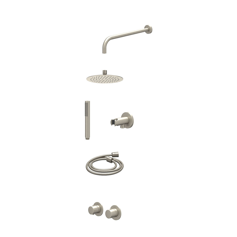 IVY Excl. inbouwbox regendoucheset inbouwthermostaatkraan met 2-weg stop-omstel symmetry, 40cm wandarm, R20cmSL, houder met uitlaat, doucheslang 150cm en staafmodel – Gebr. nickel 