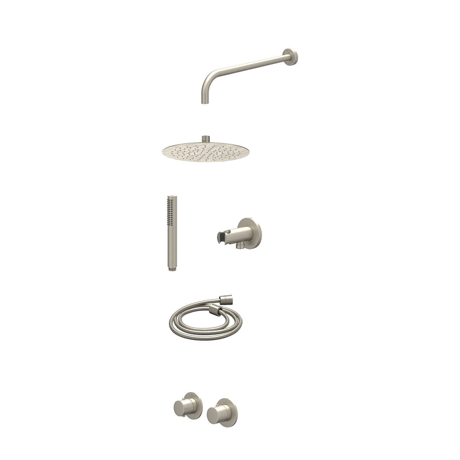 IVY Excl. inbouwbox regendoucheset inbouwthermostaatkraan met 2-weg stop-omstel symmetry, 40cm wandarm, R25cmSL, houder met uitlaat, doucheslang 150cm en staafmodel – Gebr. nickel 