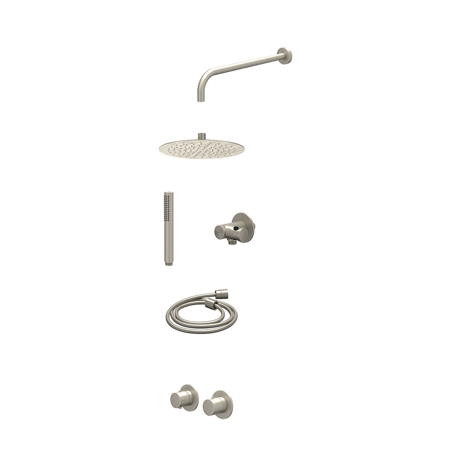 IVY Excl. inbouwbox regendoucheset inbouwthermostaatkraan met 2-weg stop-omstel symmetry, 40cm wandarm, R25cmSL, verstelbare steun met geïnt. uitlaat, doucheslang 150cm en staafmod