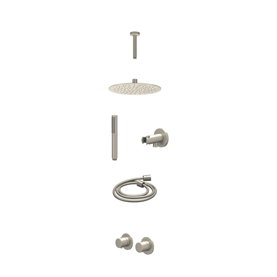 IVY Excl. inbouwbox regendoucheset inbouwthermostaatkraan met 2-weg stop-omstel symmetry, 15cm plafondbuis, R25cmSL, houder met uitlaat, doucheslang 150cm en staafmodel – Gebr. nic