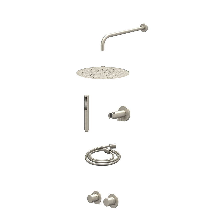 IVY Excl. inbouwbox regendoucheset inbouwthermostaatkraan met 2-weg stop-omstel symmetry, 40cm wandarm, R30cmSL, houder met uitlaat, doucheslang 150cm en staafmodel – Gebr. nickel 