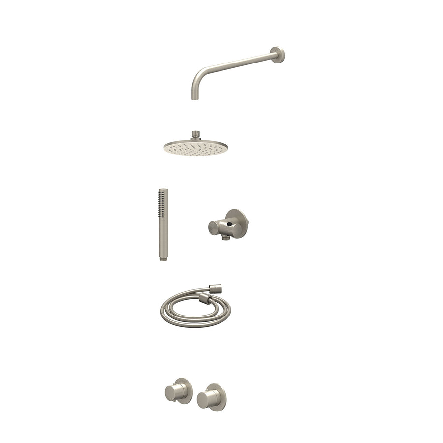 IVY Excl. inbouwbox regendoucheset inbouwthermostaatkraan met 2-weg stop-omstel symmetry, 40cm wandarm, R20cmME, verstelbare steun met geïnt. uitlaat, doucheslang 150cm en staafmod