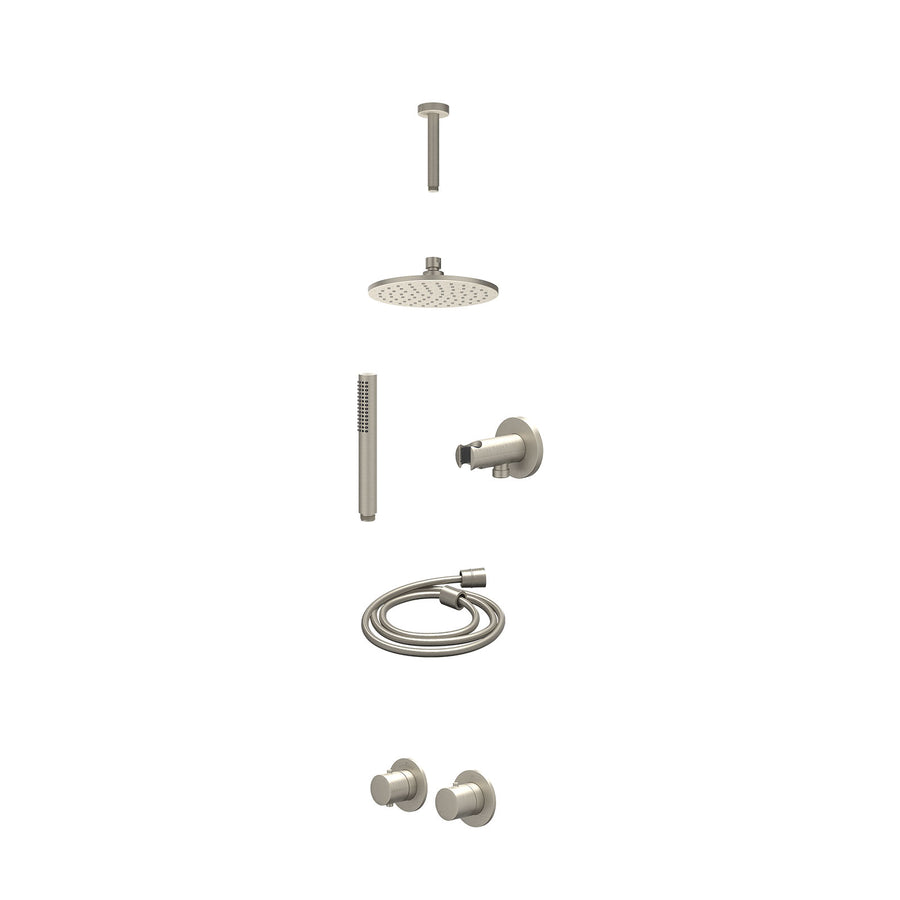 IVY Excl. inbouwbox regendoucheset inbouwthermostaatkraan met 2-weg stop-omstel symmetry, 15cm plafondbuis, R20cmME, houder met uitlaat, doucheslang 150cm en staafmodel – Gebr. nic
