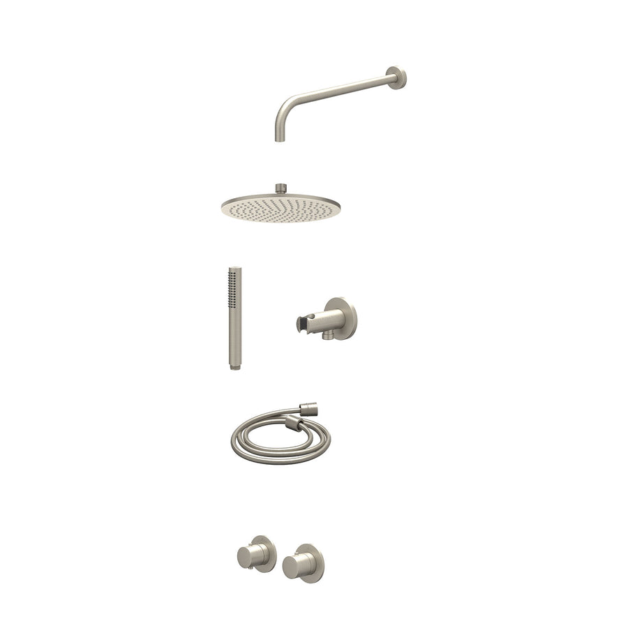 IVY Excl. inbouwbox regendoucheset inbouwthermostaatkraan met 2-weg stop-omstel symmetry, 40cm wandarm, R25cmME, houder met uitlaat, doucheslang 150cm en staafmodel – Gebr. nickel 