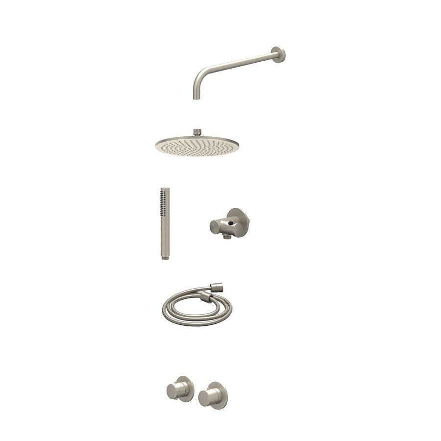 IVY Excl. inbouwbox regendoucheset inbouwthermostaatkraan met 2-weg stop-omstel symmetry, 40cm wandarm, R25cmME, verstelbare steun met geïnt. uitlaat, doucheslang 150cm en staafmod