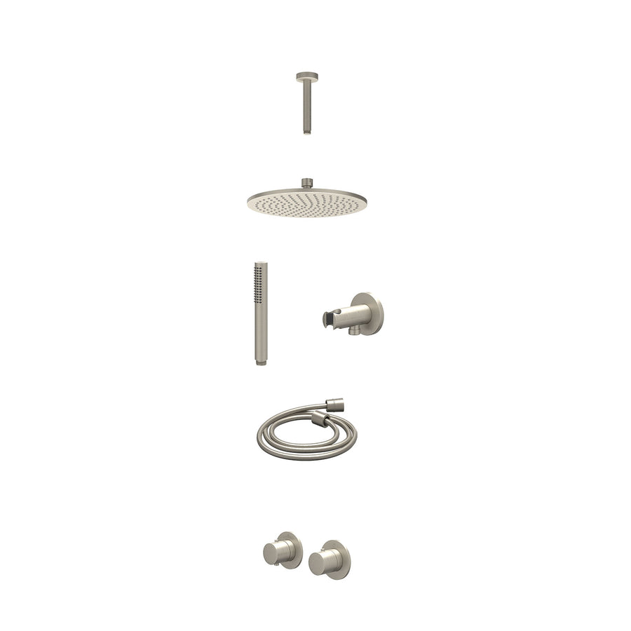 IVY Excl. inbouwbox regendoucheset inbouwthermostaatkraan met 2-weg stop-omstel symmetry, 15cm plafondbuis, R25cmME, houder met uitlaat, doucheslang 150cm en staafmodel – Gebr. nic
