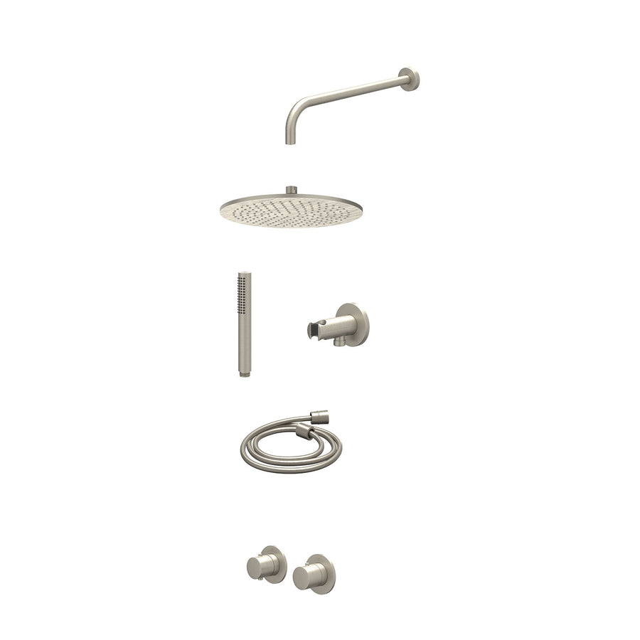 IVY Excl. inbouwbox regendoucheset inbouwthermostaatkraan met 2-weg stop-omstel symmetry, 40cm wandarm, R30cmME, houder met uitlaat, doucheslang 150cm en staafmodel – Gebr. nickel 